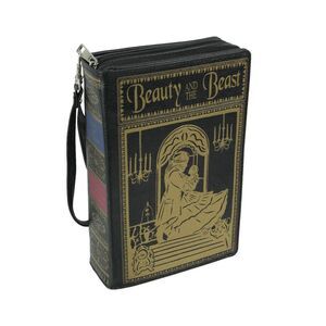Black Vinyl Beauty and the Beast Book Handbag Novelty Clutch Purse Crossbody Bag
